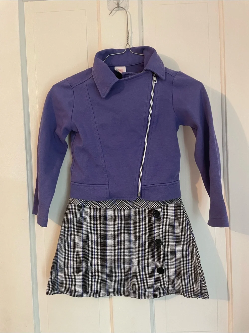 wonder nation Purple Moto Jacket with Black-and-White Plaid Skirt Size 4/5 Years